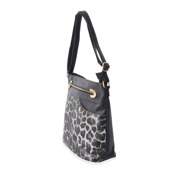 Black Leopard Pattern Faux Leather Crossbody Bag - Picture 2 of 4